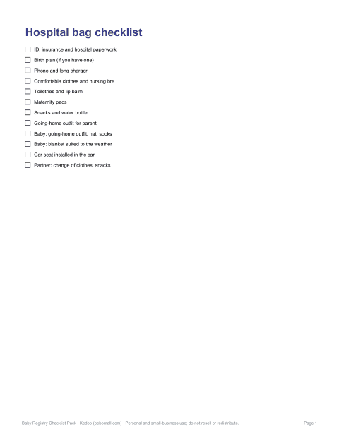 Preview of the first page of Hospital bag (PDF/DOCX)