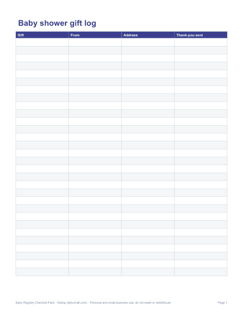 Preview of the first page of Shower gift log (PDF/DOCX/XLSX)