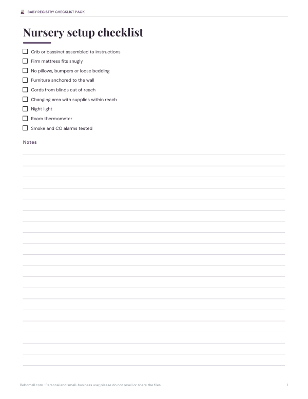 Preview of Printable Nursery Setup Checklist