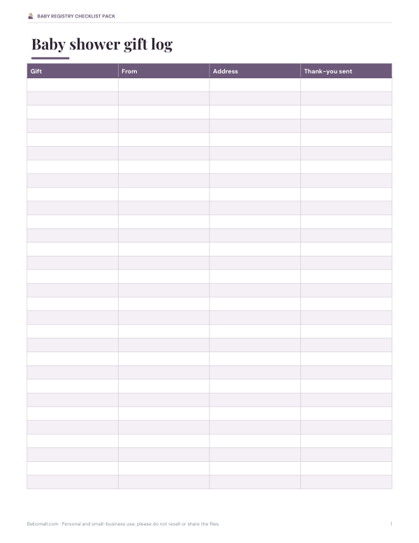 Preview of Printable Baby Shower Gift Log